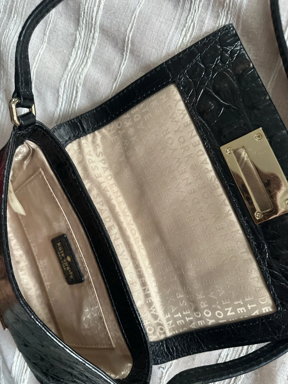 KATE SPADE NY Rialto Place Sally Black Crocodile Embossed Leather Crossbody Bag